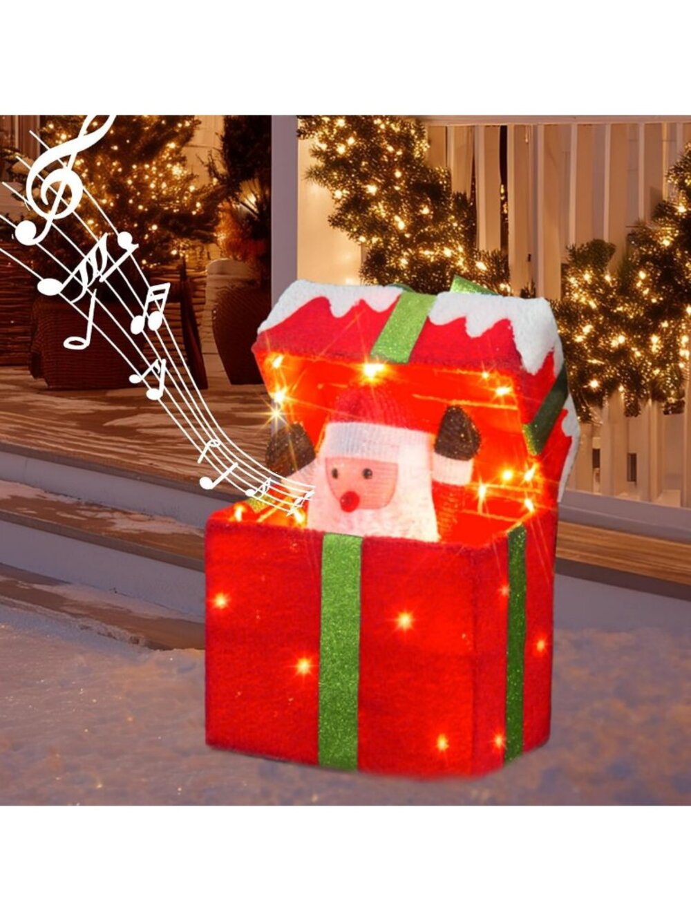 Animated Christmas Santa in Lighted Gift Box, Motion Sensor Christmas Music